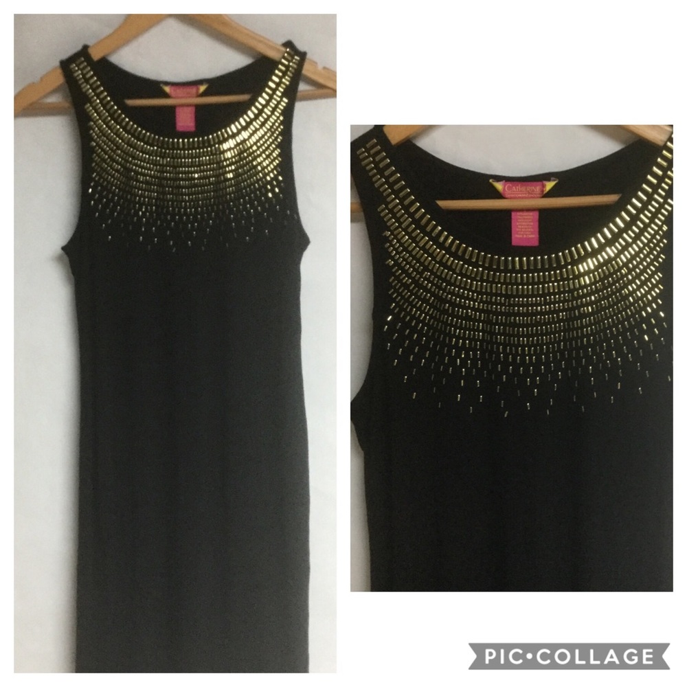 Catherine black gold studs shift dress S…
